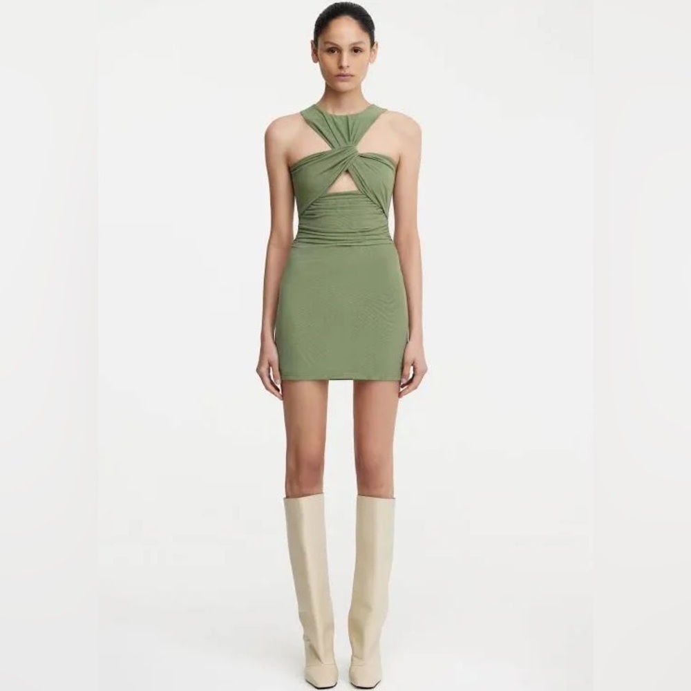 Significant Other Drew Cut Out Halter Mini Dress in Pesto